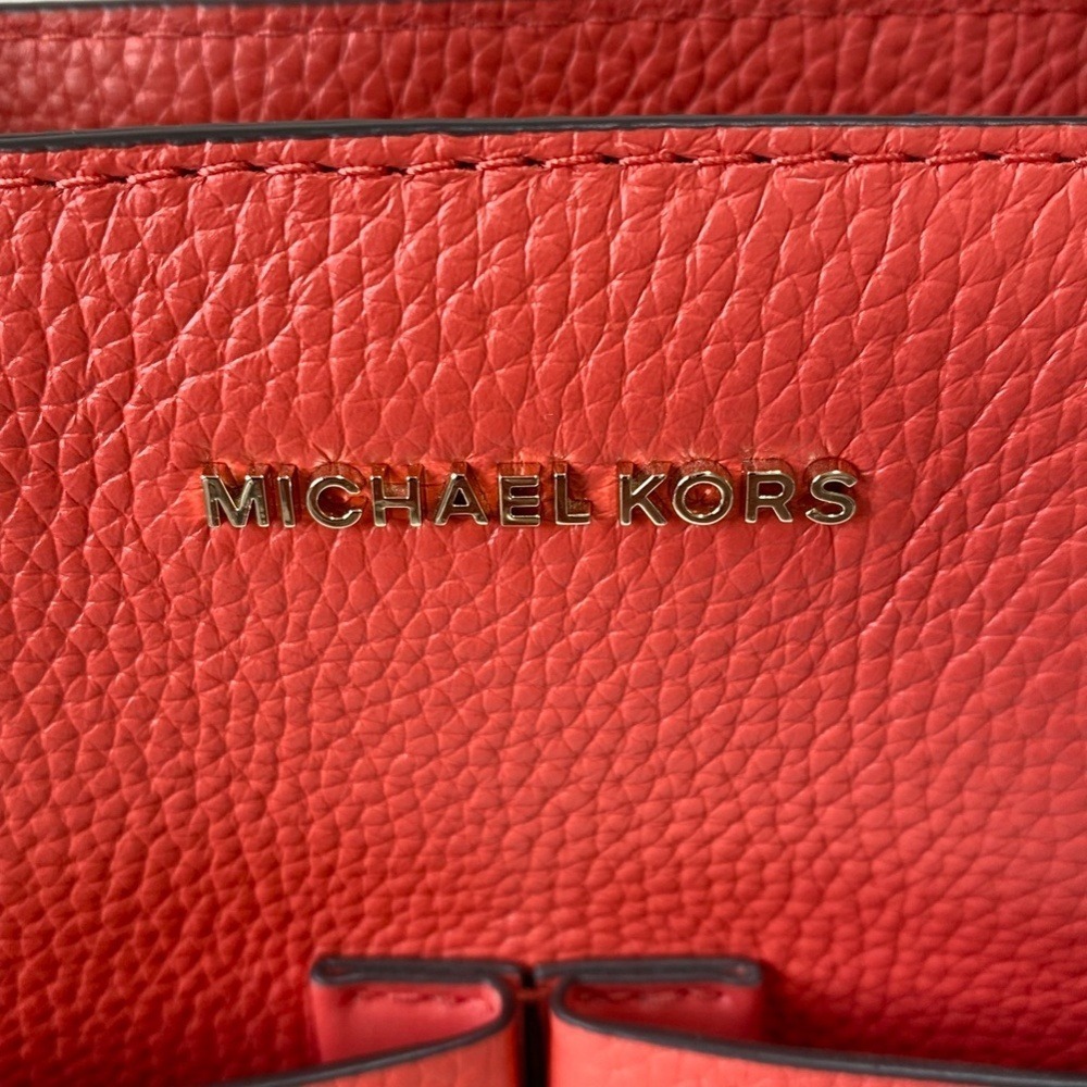 Michael Kors Tote Bedford Pebbled Leather Pocket, Womens Medium Coral-Red - Picture 3 of 9